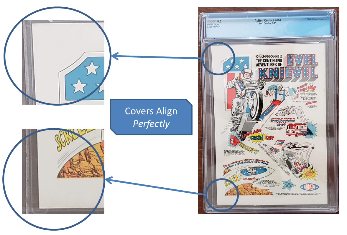 Tip #2 to Identify a Fake Double Cover: The front and back covers aren’t aligned Action Comics #444 CGC Double Cover 2
