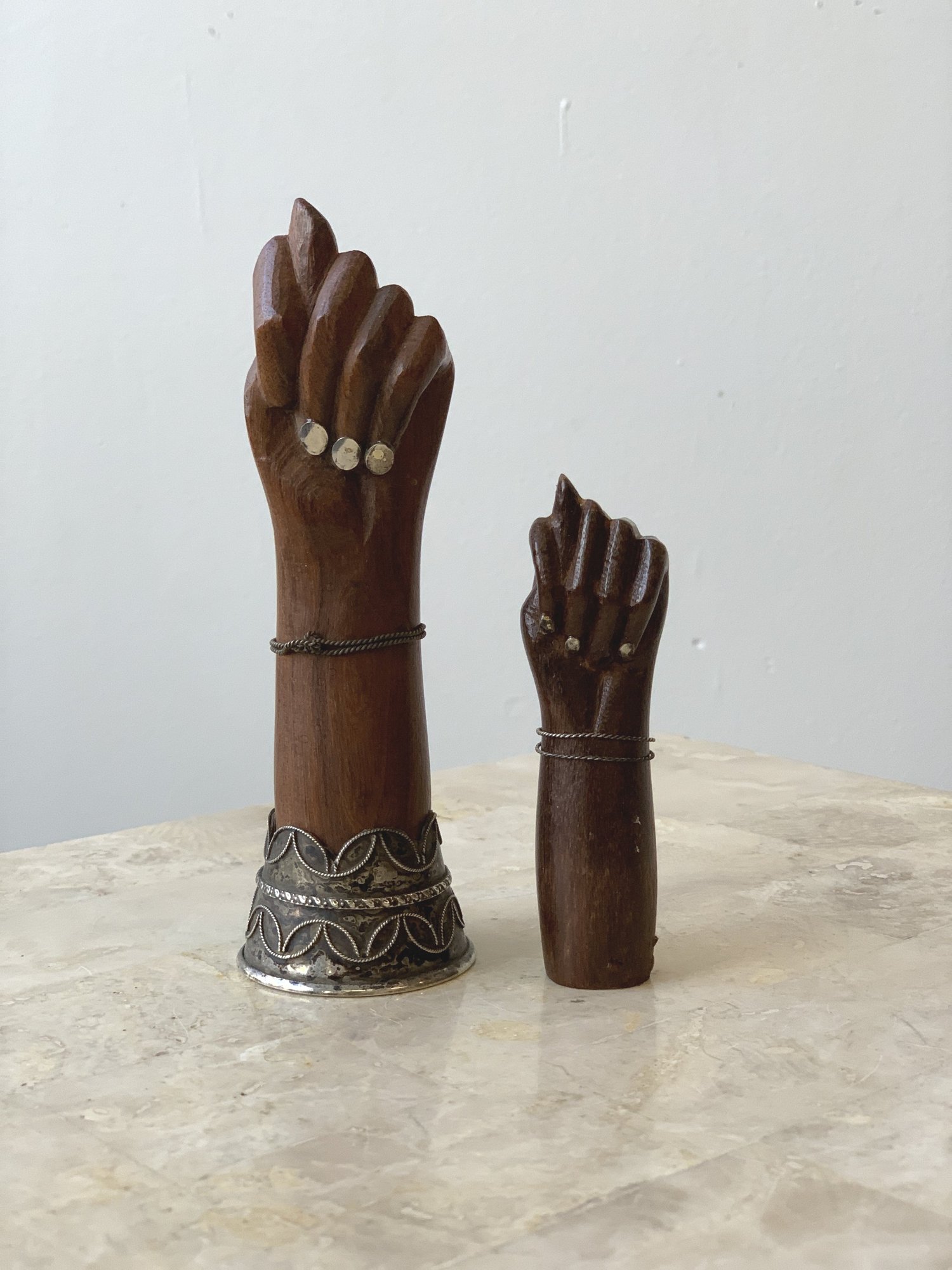 Rare Brazilian Gerson Bahia Silver and Wood Mano Figa Pair, Circa 1940s ...