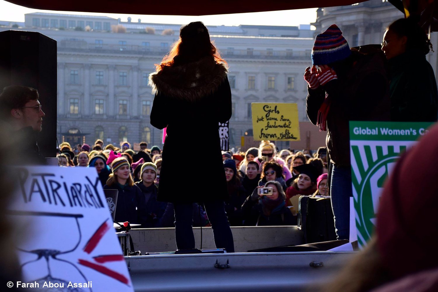 Our founder, Whitney Buchanan, at the Women’s March in Berlin speaking about fostering Christian-Muslim relations and supporting refugee women.