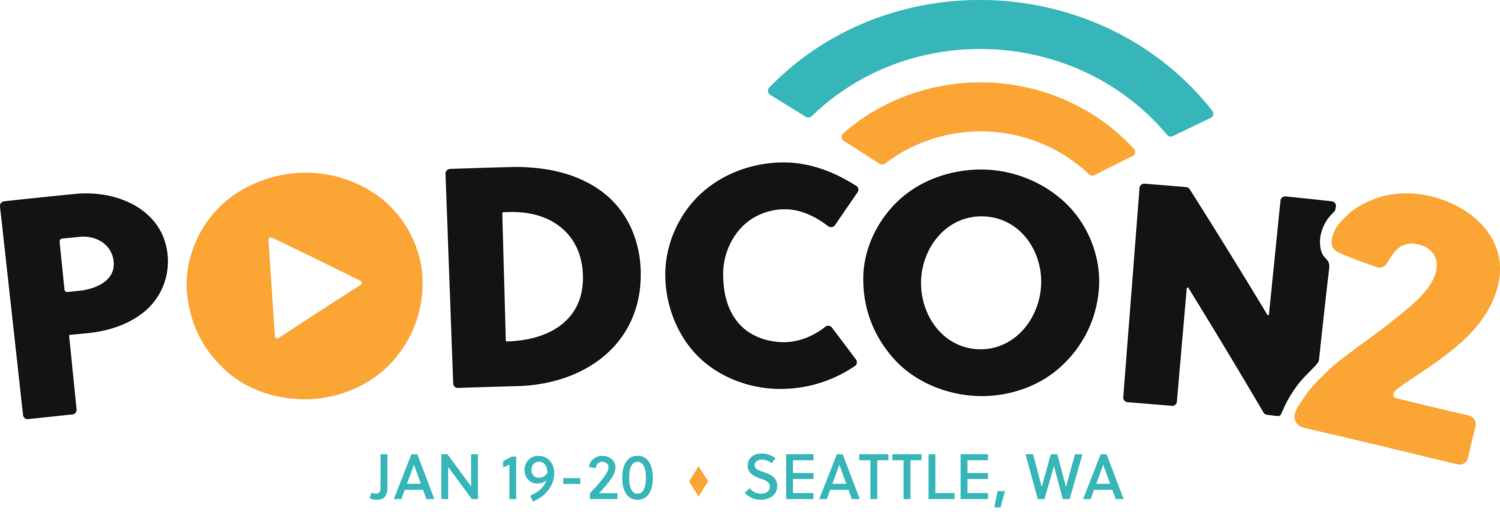 The image shows the logo for PodCon 2. The text reads: 
"PodCon2