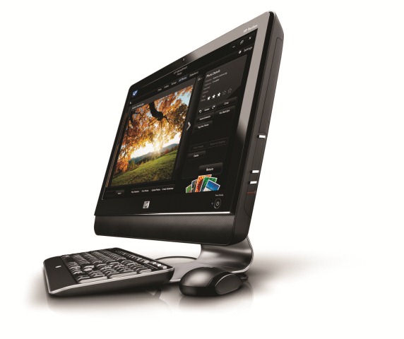 HP MS200 All-in-One PC - side view on white