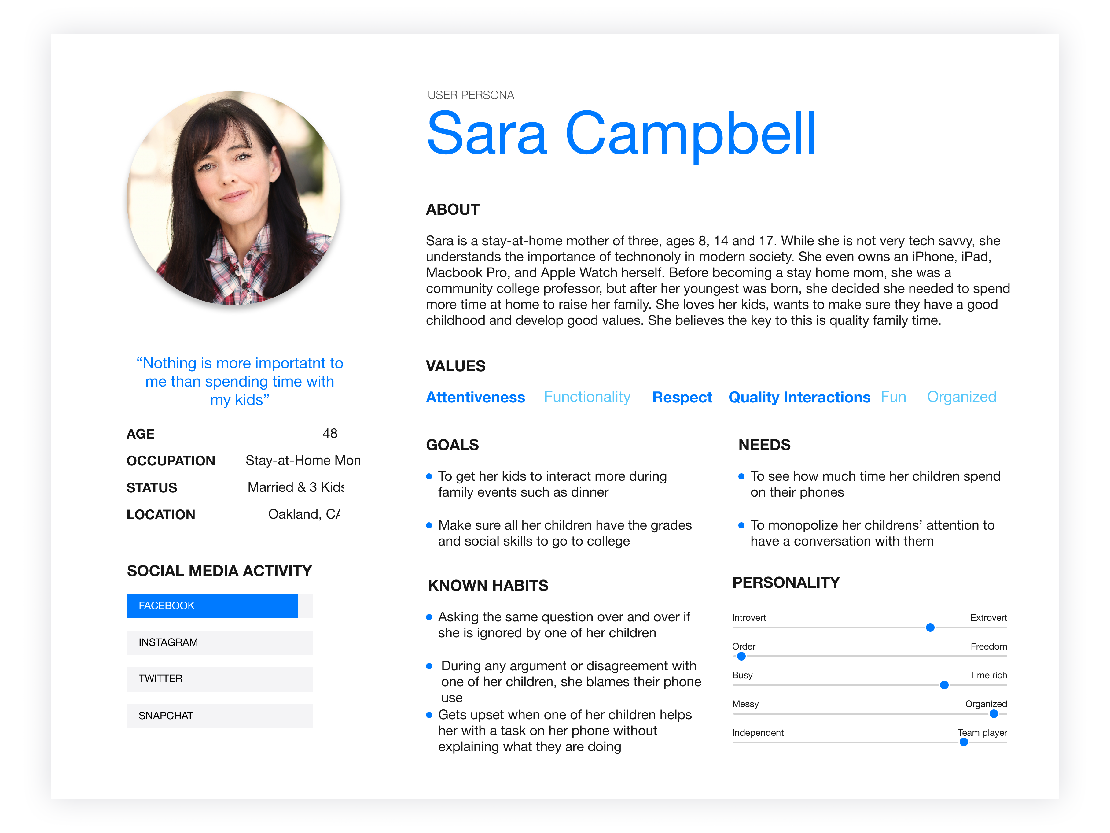 Persona for our user Sara