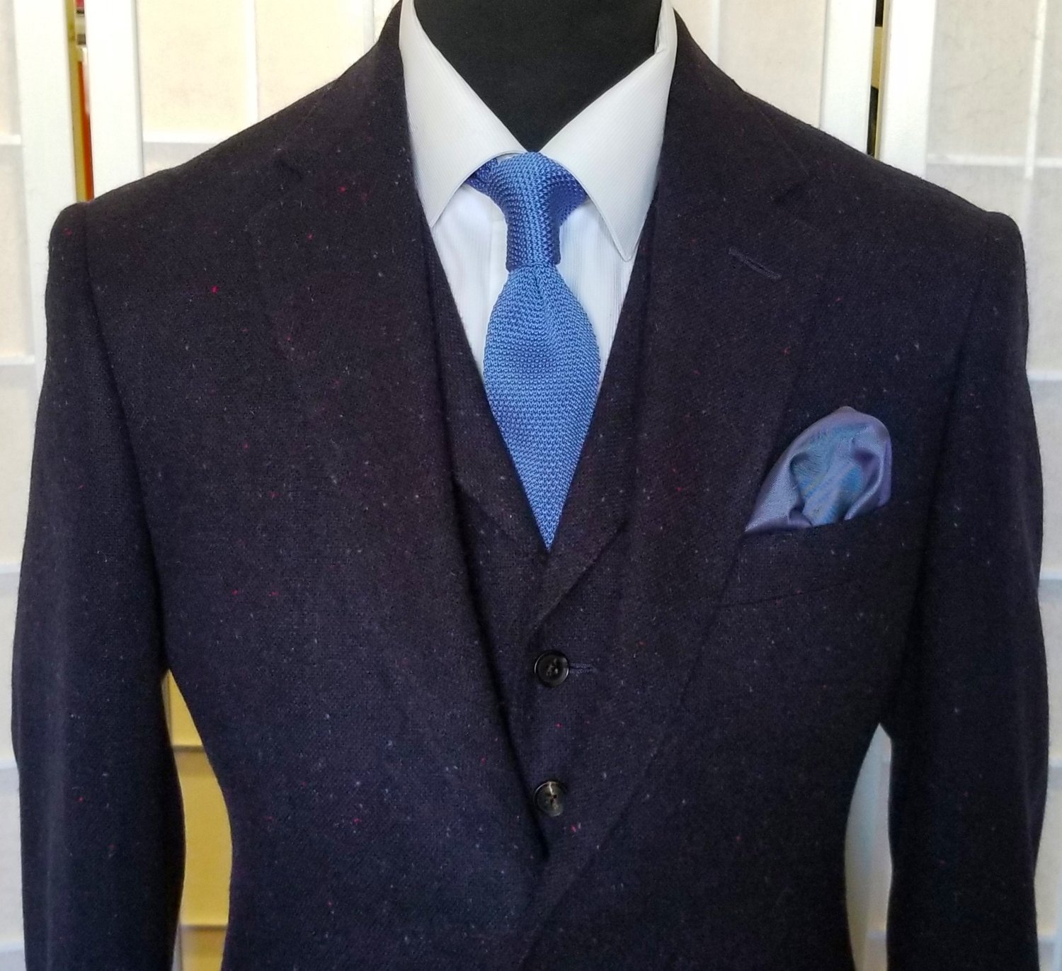 3 Piece Suit in Navy Blue Donegal Tweed — TWEED ADDICT