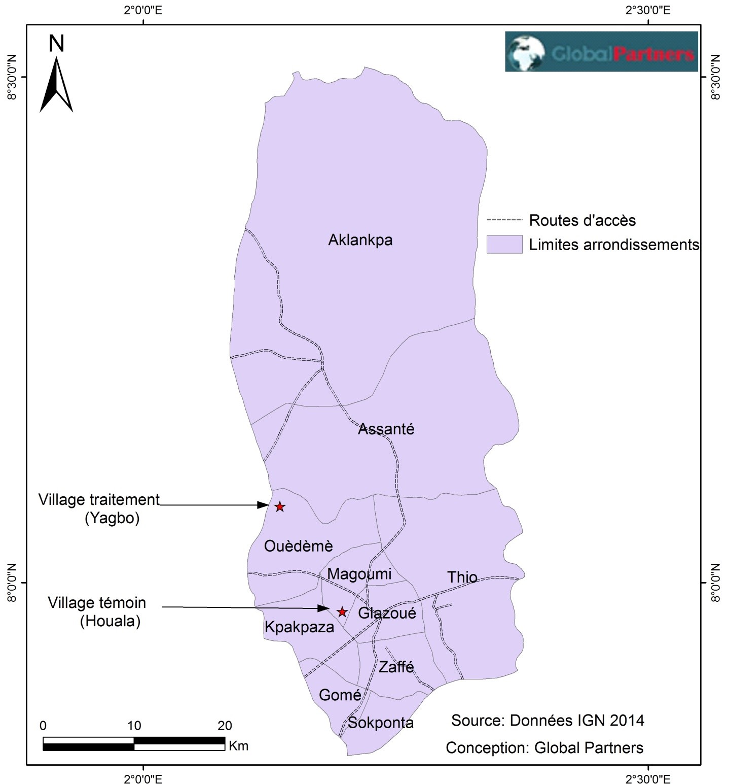  Localisation des villages de Yagbo and Houala dans la Commune de Glazoue 
