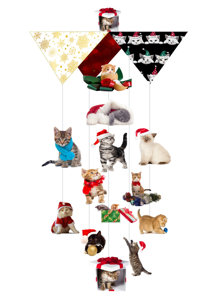 Christmas Cat Mess Theia Chandelier Card™ opened card