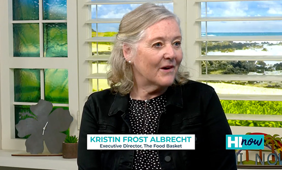 Frame grab from a Hawaii News Now news clip video showing Hawaii Food Basket executive administrator, Kristin Frost-Albrecht talking about the DA BUX program.