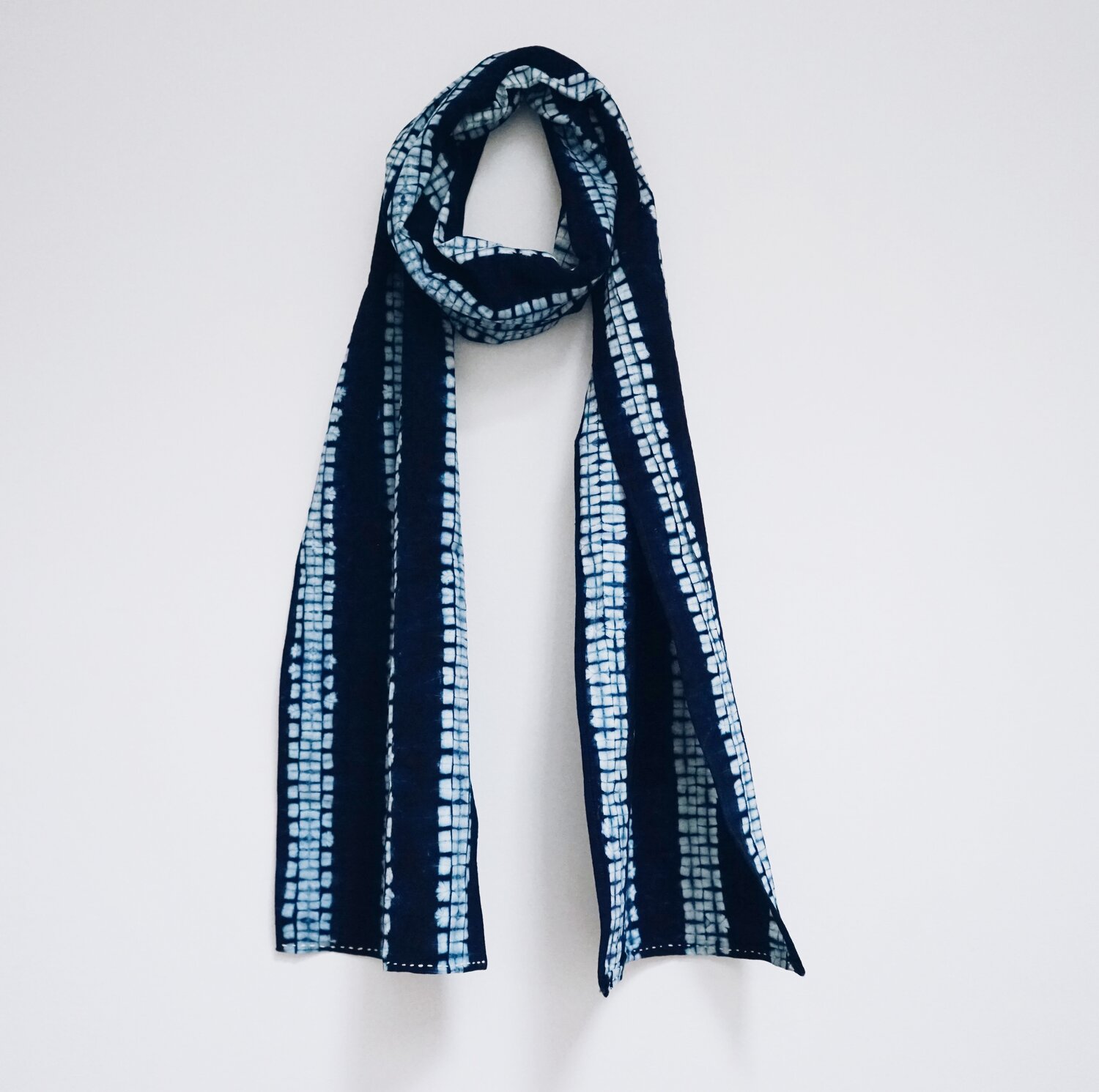 Natural indigo dyed shibori scarf - brick pattern — YICRAFTS