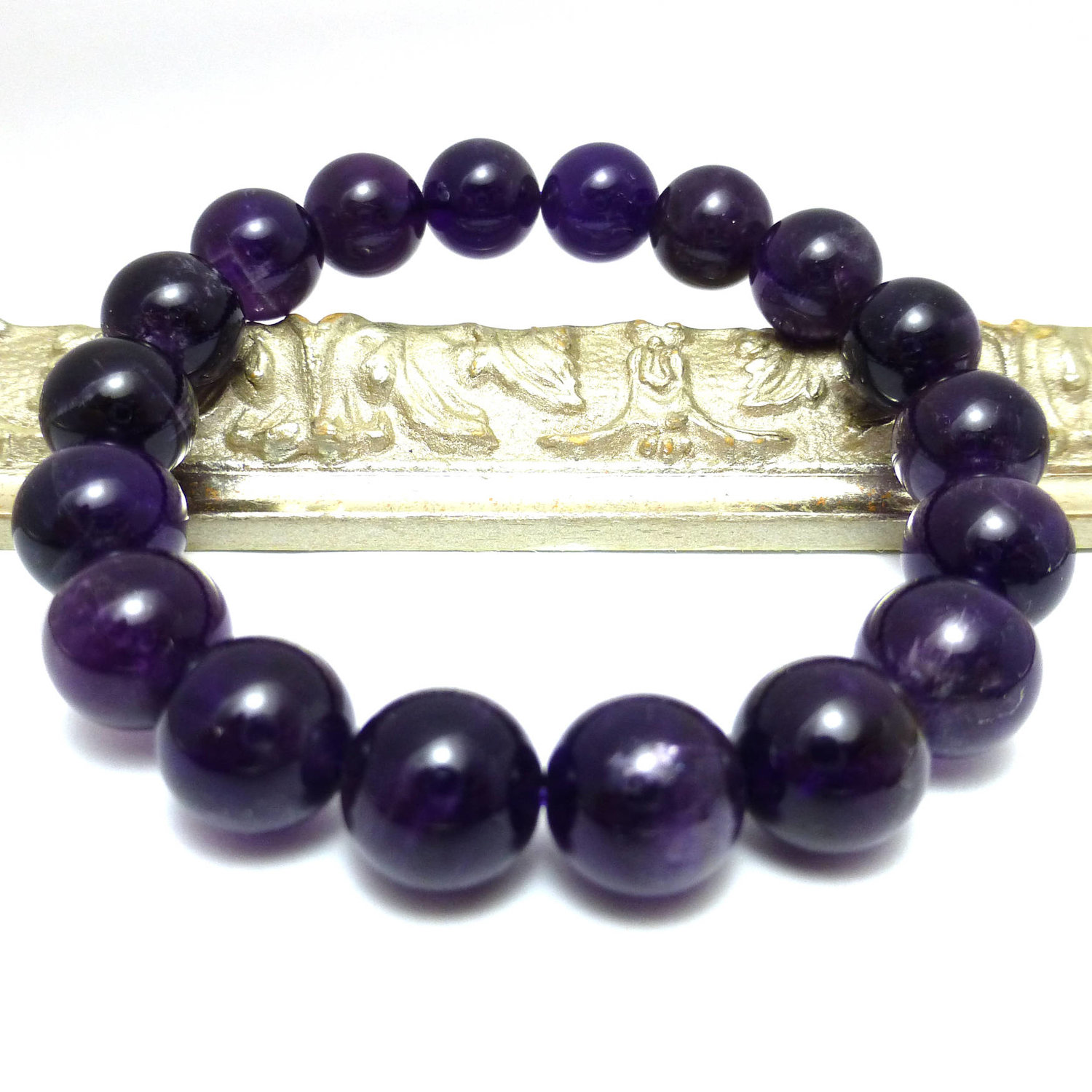 Purple Amethyst Unisex Bracelet 10mm Round Beads — Sachs Design inc.