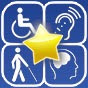AbleRoad logo, four disability symbols on a blue square with a yellow star in the middle