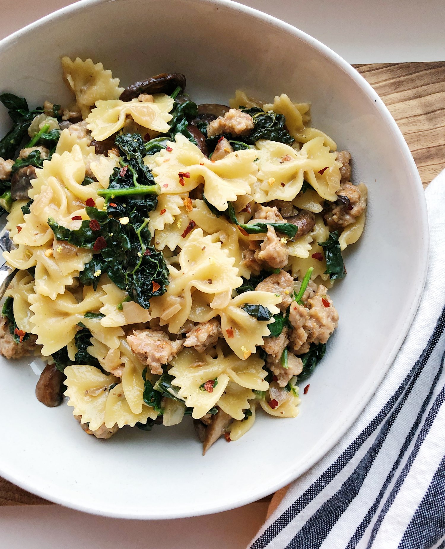 Creamy Sausage, Kale and Mushroom Pasta — The Salt And Stone