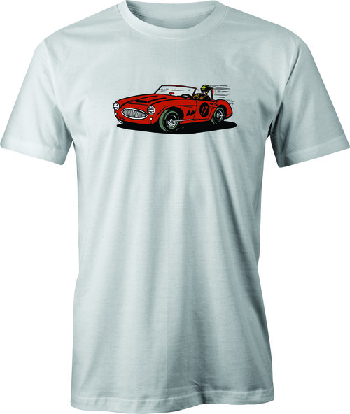 Austin Healey Racer color drawing printed on men's shirt. Free shipping.