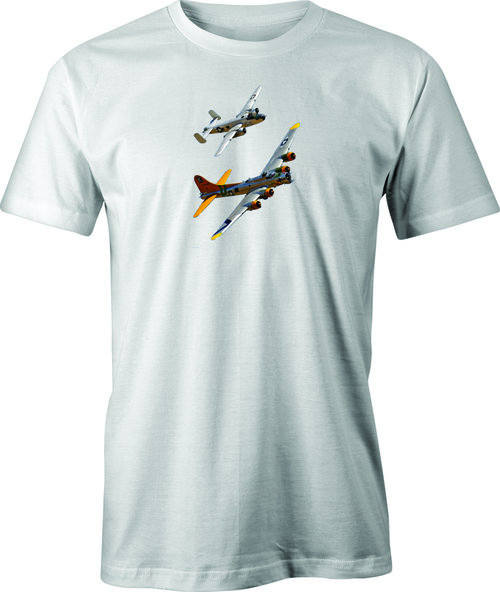 B17 Flying Fortress &amp; B25 Mitchell Flying Formation Image printed Men's T shirt. Free Shipping