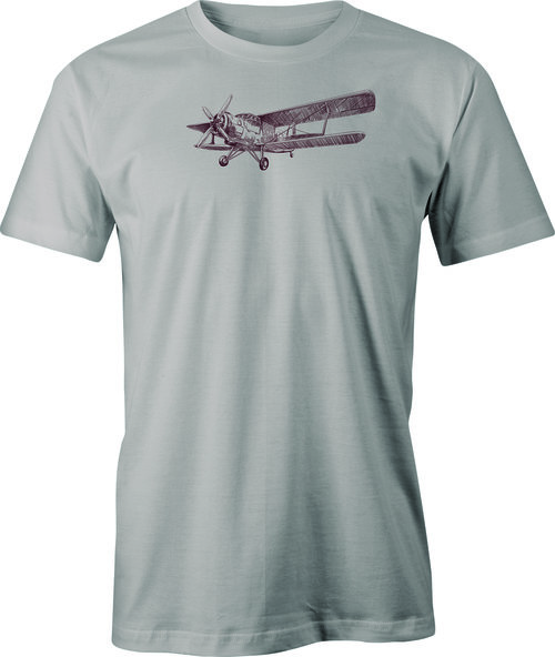 Russian Biplane Line Drawing printed on Men's T shirt