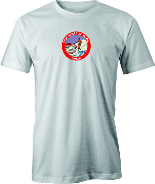 Vintage Waikiki Surf riders Club Logo drawing printed on T shirt