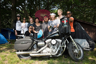 Group club shot from Babes Ride Out East Coast, an all women motorcycle camping event