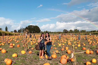 Amber and Melanie in a pumpkin patch
