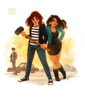 Illustration of two female characters from Katie Coyle's Vivian Apple At The End of the World