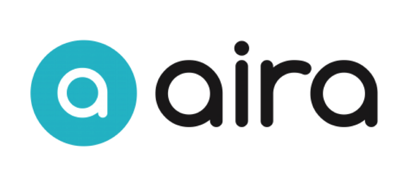 Aira logo, letter A in turquoise followed by the word Aira in black.’