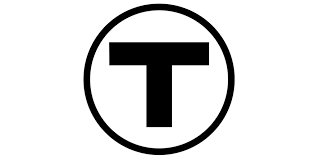 MBTA logo, letter T in black on white background surrounded by thin black circle.