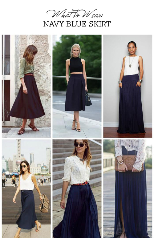 outfits with navy blue skirt