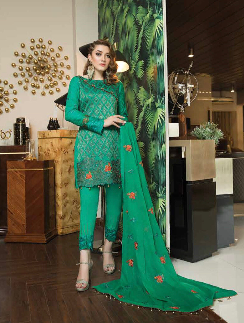 Pakistani Designer Lawn Shalwar Kameez Fully Stitched 3PC Suit Green XS to XL 