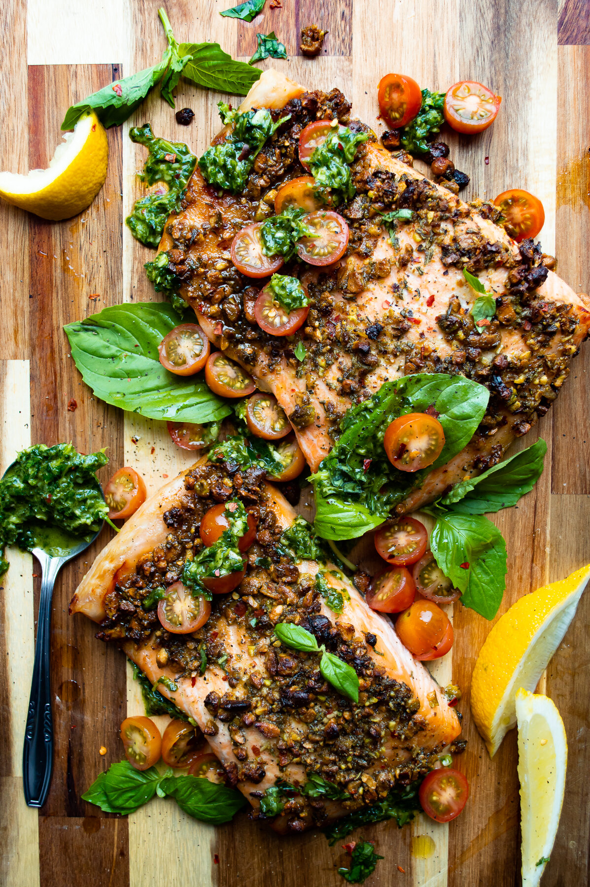 Pistachio Crusted Salmon with Basil Sauce — Inspired With A Twist