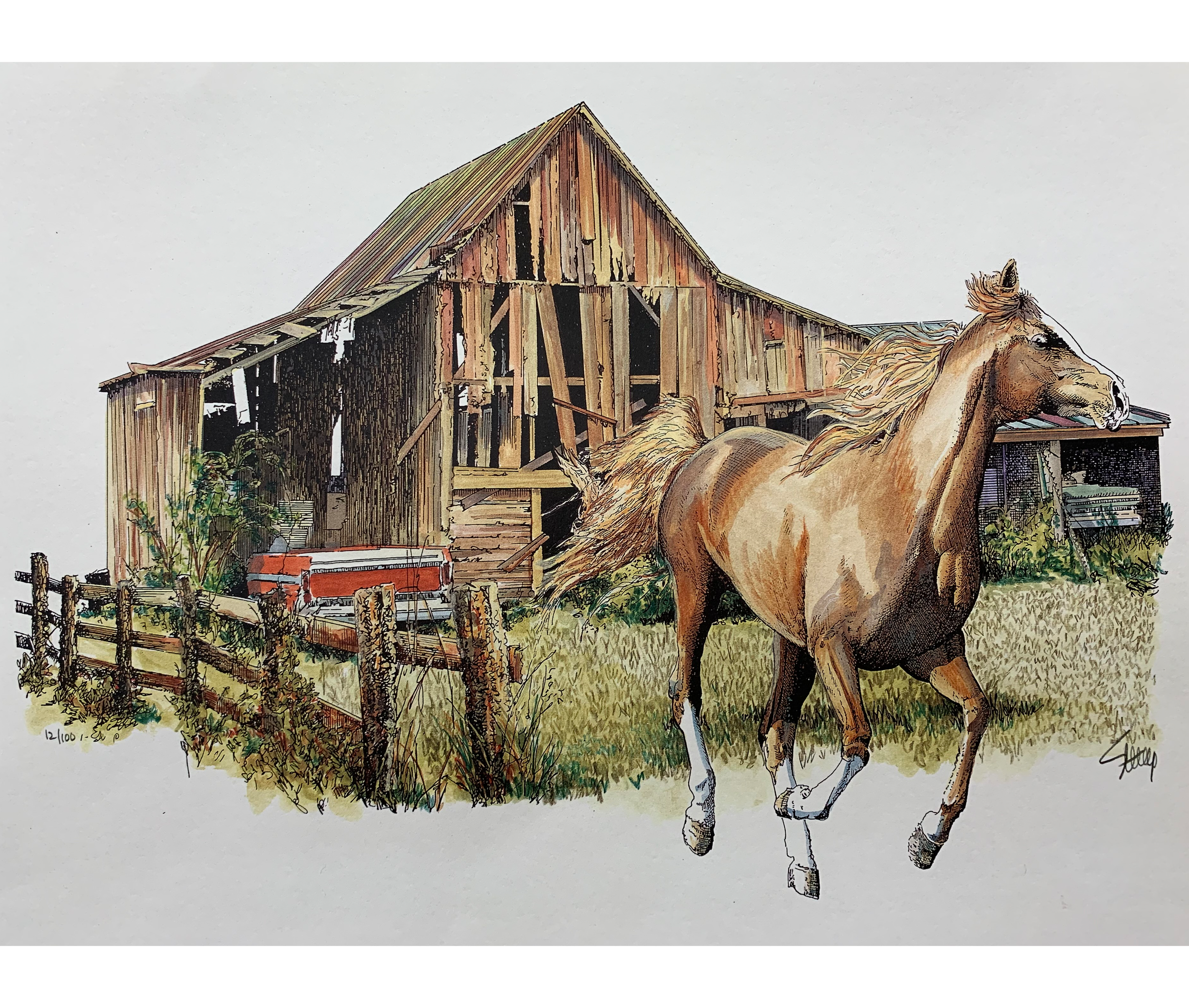 Horses 11x17 signed by artist print from original Mother and colt Farm 
