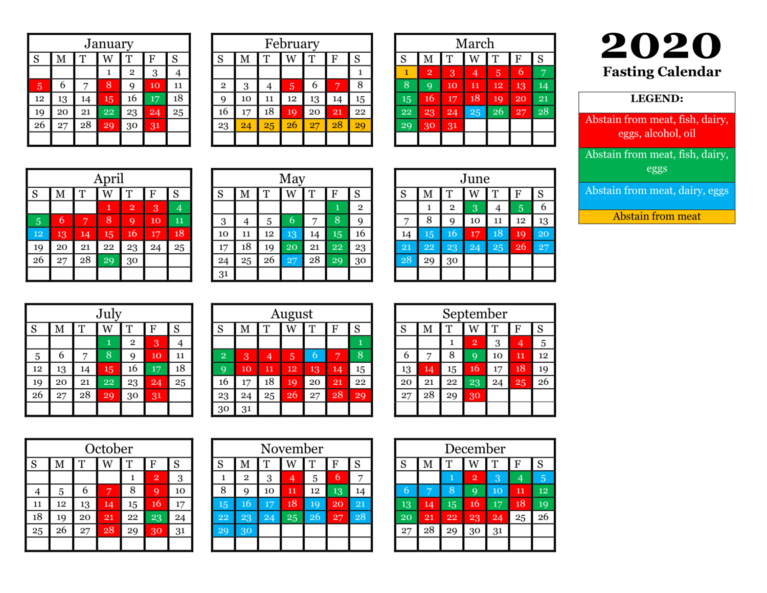 Orthodox Church Calendar 2022 2020 One Page Fasting Calendar — All-Saints Greek Orthodox Church