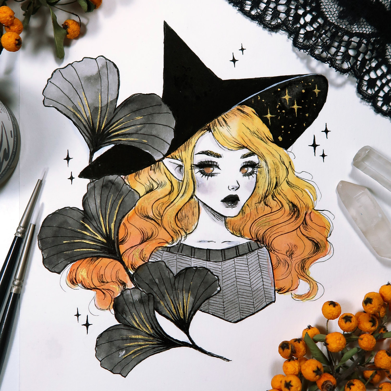 Ginko witch Art print — Aria-Illustration