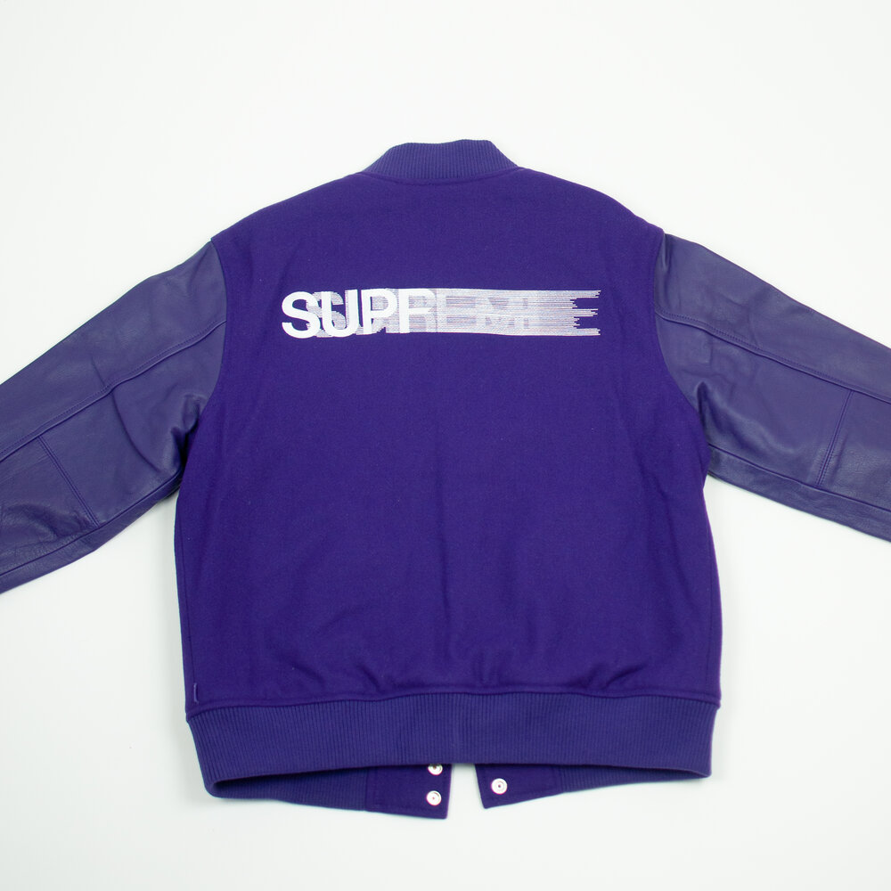 高評価の贈り物 即決 supreme motion logo varsity jacket purple M 