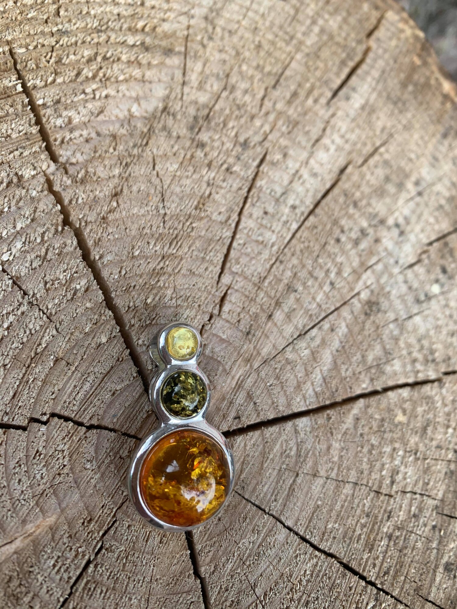 3 tone Amber and Sterling Silver Pendant  The Last Temptation