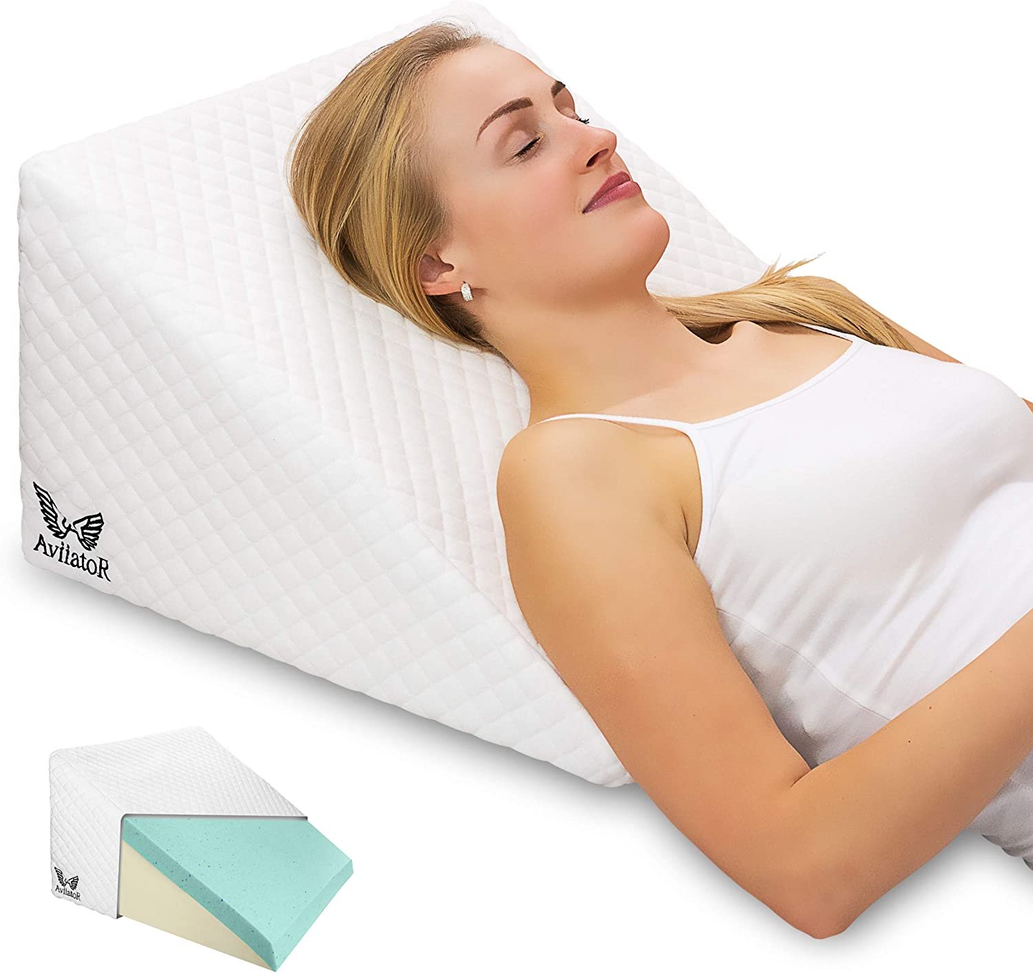 Acid Reflux Flex Foam Support Bed Wedge Pillow Removable Zip Cover UK Made High Density Foam All Sizes Wedge 20x18x11 