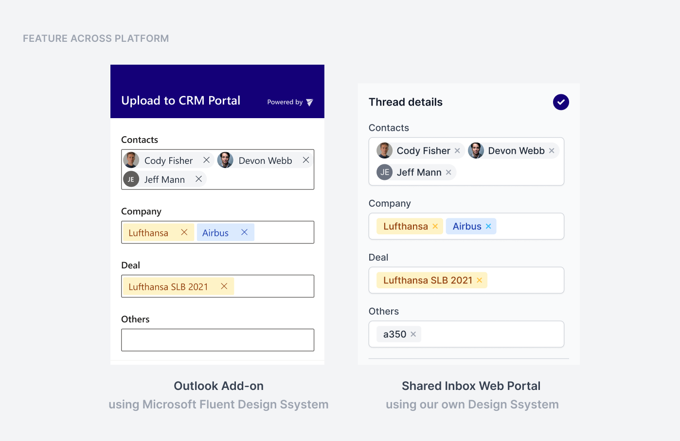 Same feature in our design system vs Microsoft design system