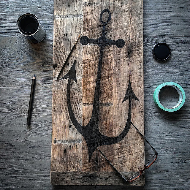 anchor painting on reclaimed wood