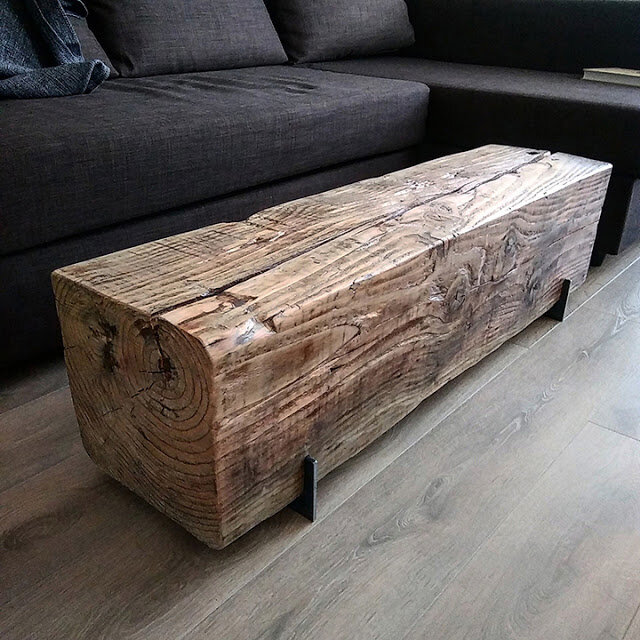 reclaimed wood coffee table made from large beam