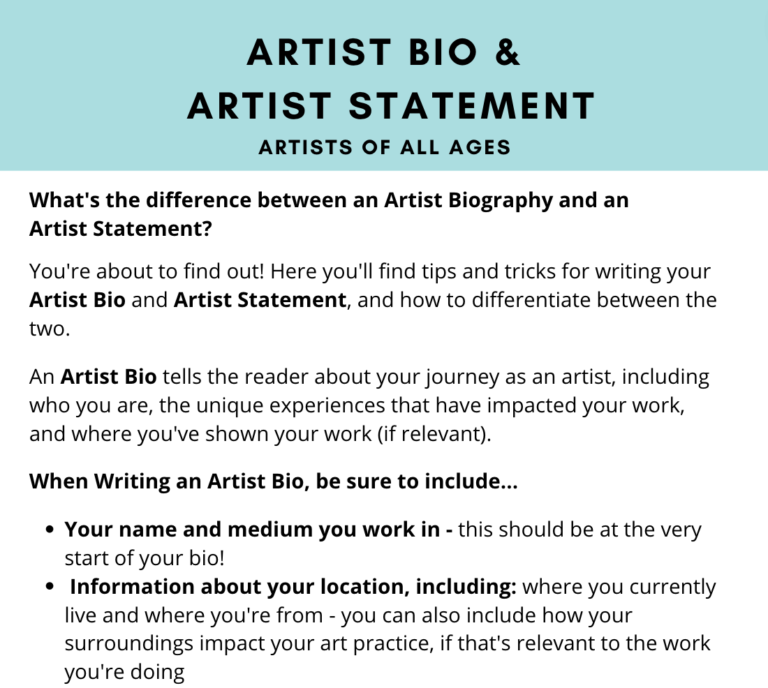 FREE How to Write an Artist Bio & Statement, All Ages — VISIONARY
