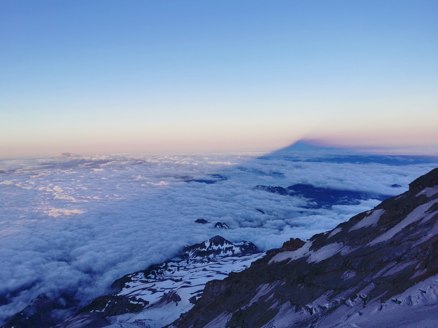 Rainier’s shadow at dawn with St. Helens off to the left
