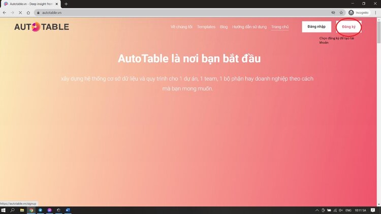 Truy cập website www.Autotable.vn để bắt đầu đăng kí tài khoản