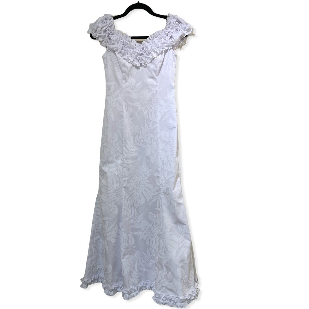 White Baby Ruffle Beach Wedding Dress | Ohia Lehua and Monstera 2121 ...