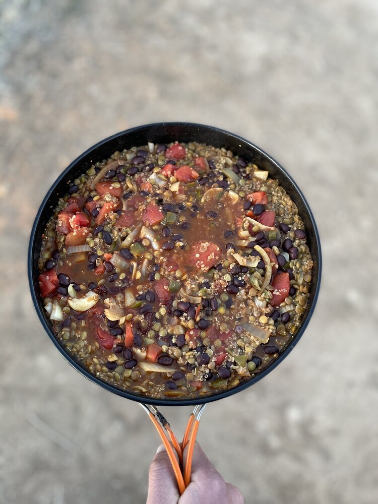 One Pan Camp Mexican Lentil and Quinoa in my Jetboil Skillet