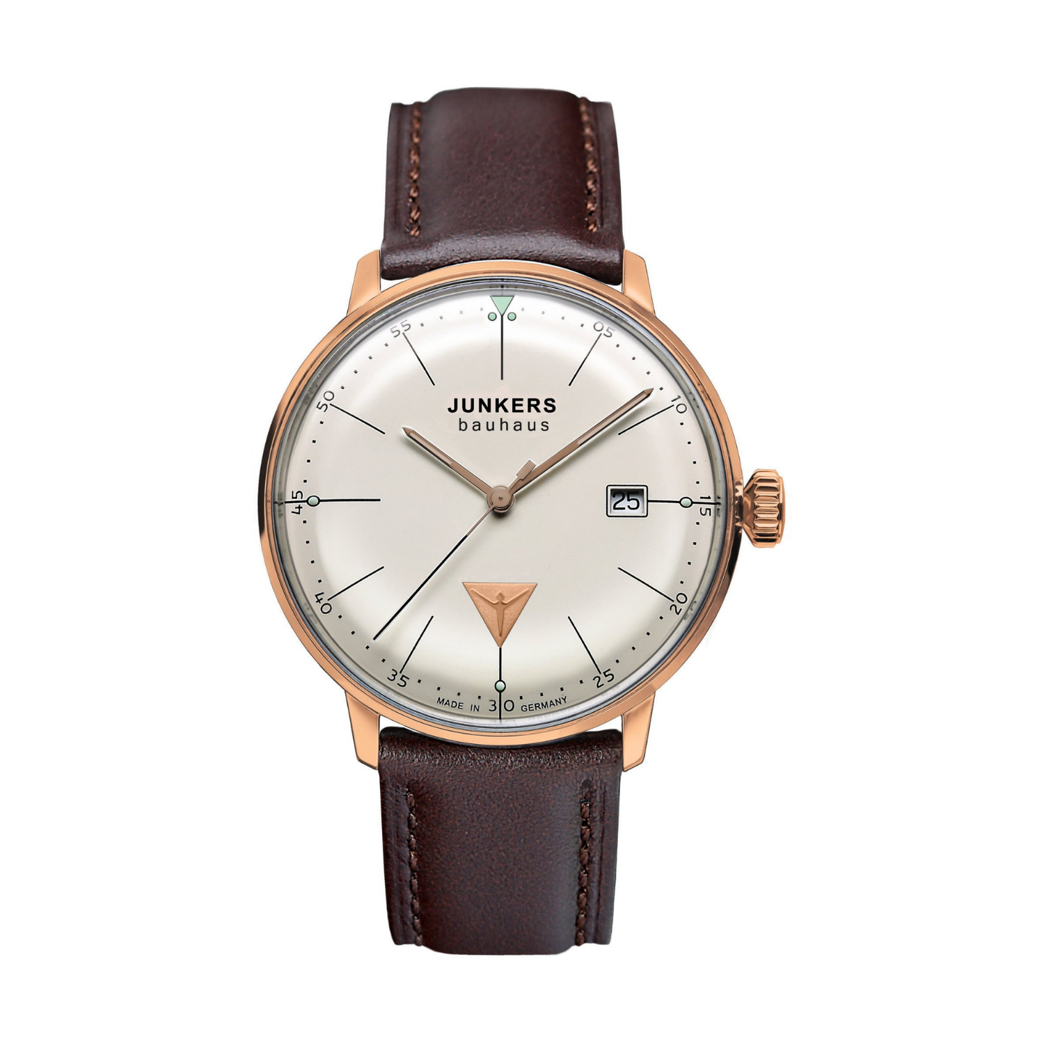 Junkers Bauhaus Brown Leather Rose Gold Date Watch — The Jewellery & Watch  Company