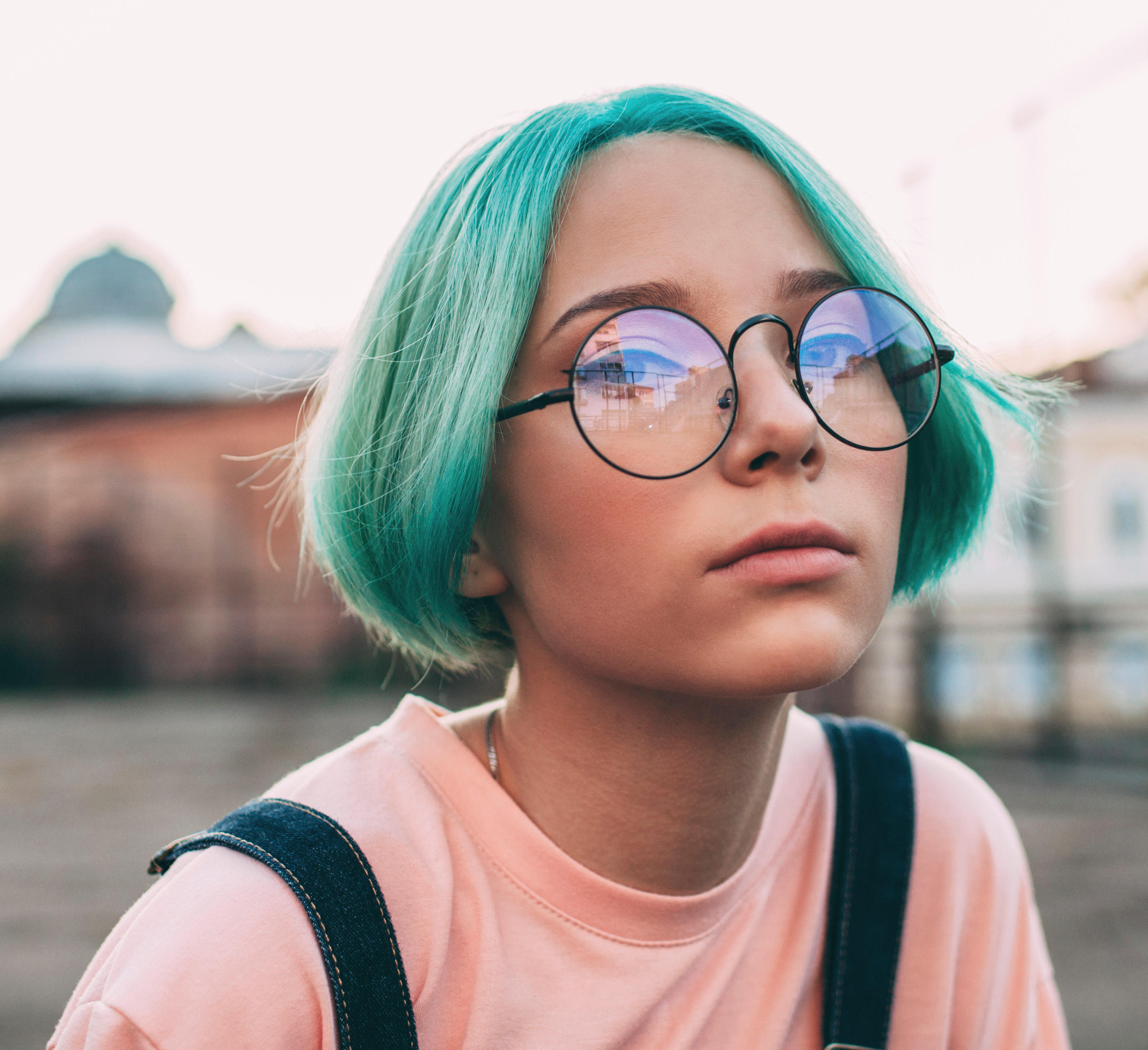 Girl with Blue Hair and Glasses