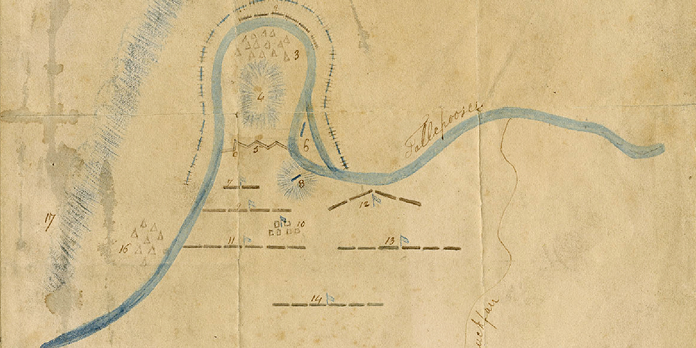 A hand drawn map of the Battle of Horseshoe Bend