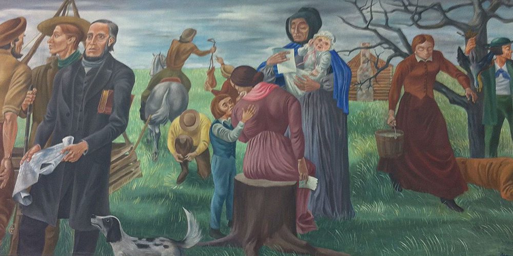 Mural depicting life in Log City era Galesburg