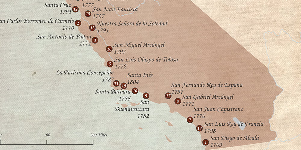 Map of Spanish Missions in California
