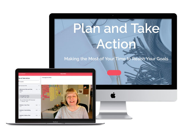 Image of desktop with Plan and Take Action, Image of laptop with view of inside course