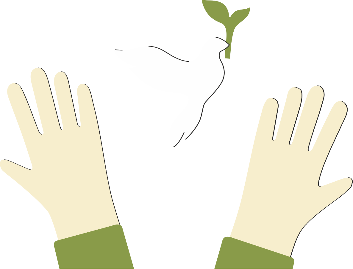 own thyself icon with outstretched hands and a dove