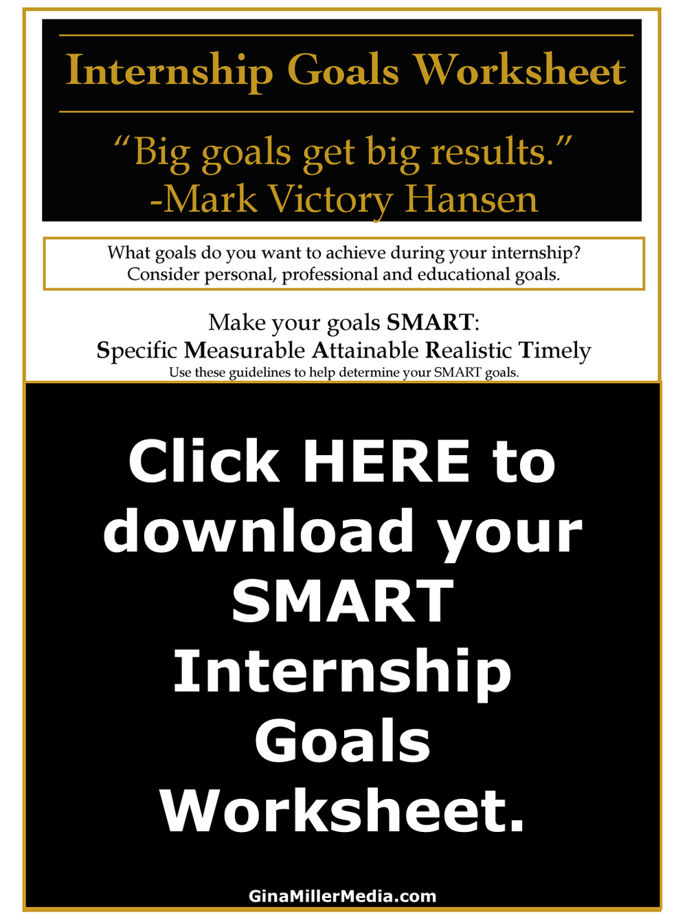 Importance of internship goals worksheet, internship goals worksheet, SMART goals for your internship