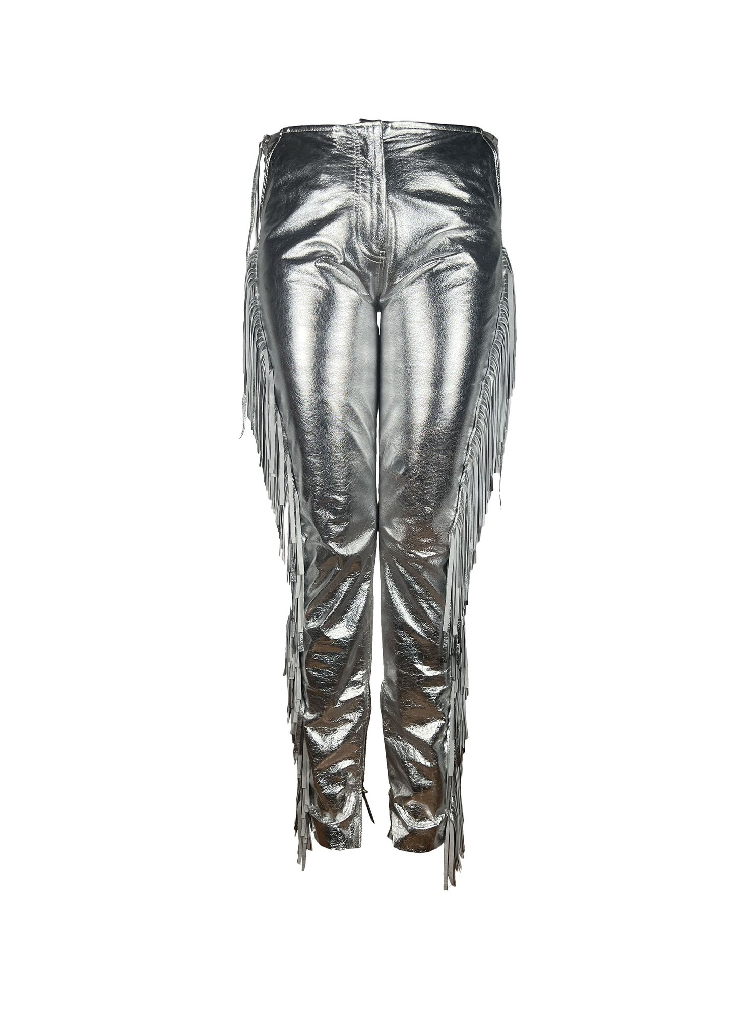Metallic Silver Leather Pants — Leatheracci