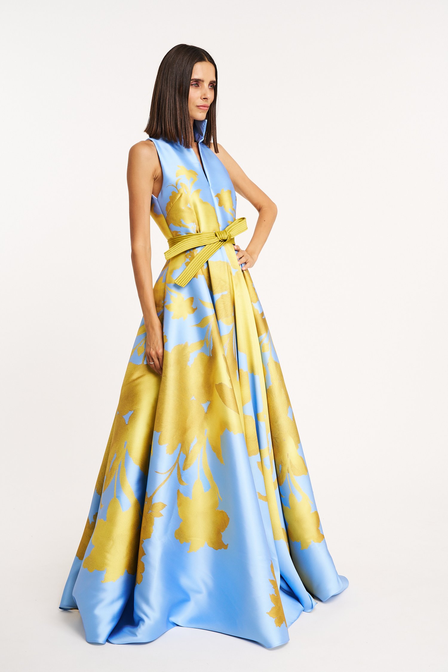 Periwinkle and Gold Floral Print Shirt Gown — Verdavainne